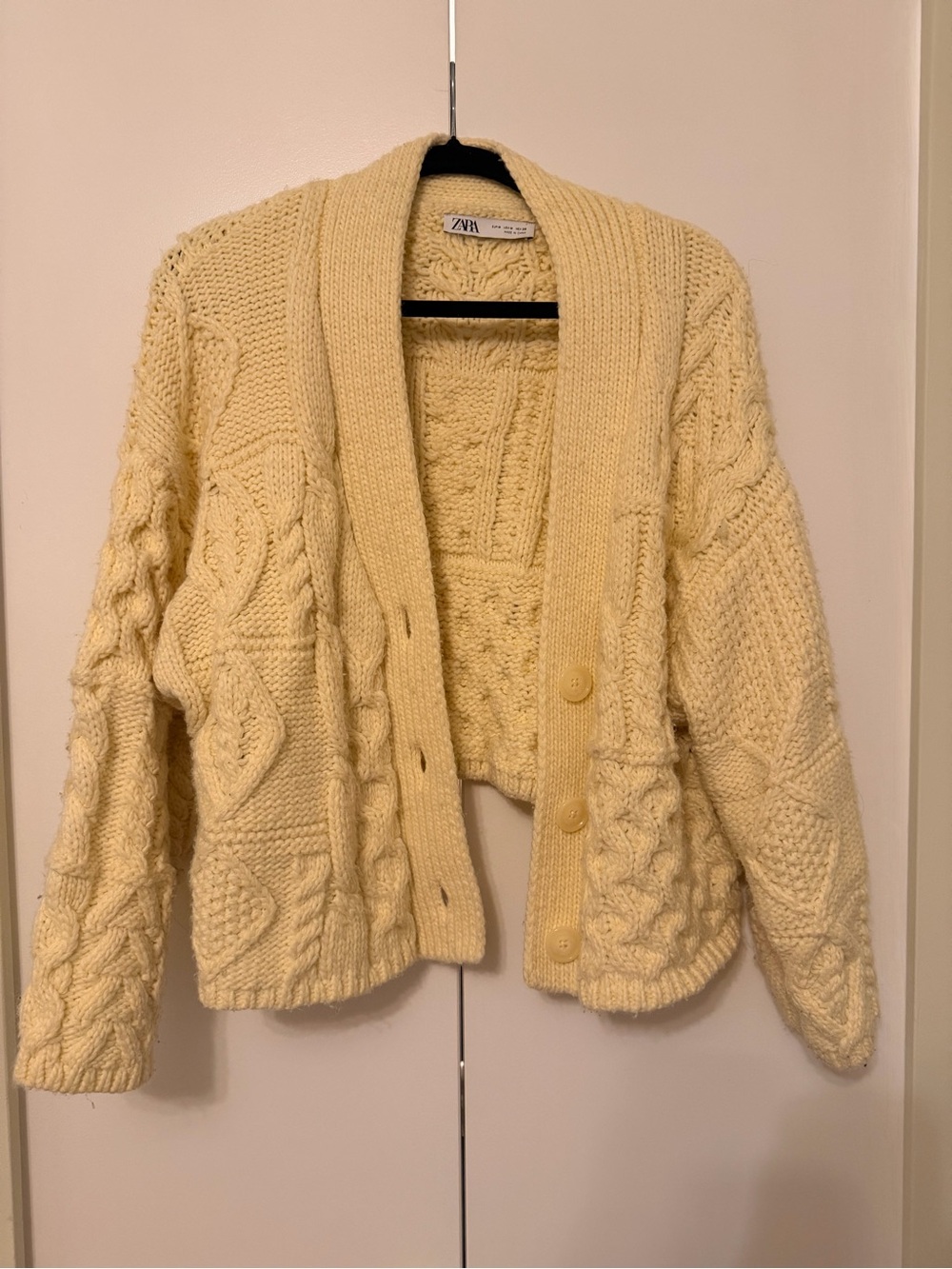 Zara Cream Cable-Knit Shawl Collar Button Cardigan